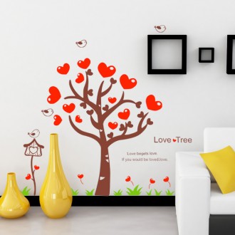 Red Heart Love Tree Vinyl Wall Art Decals